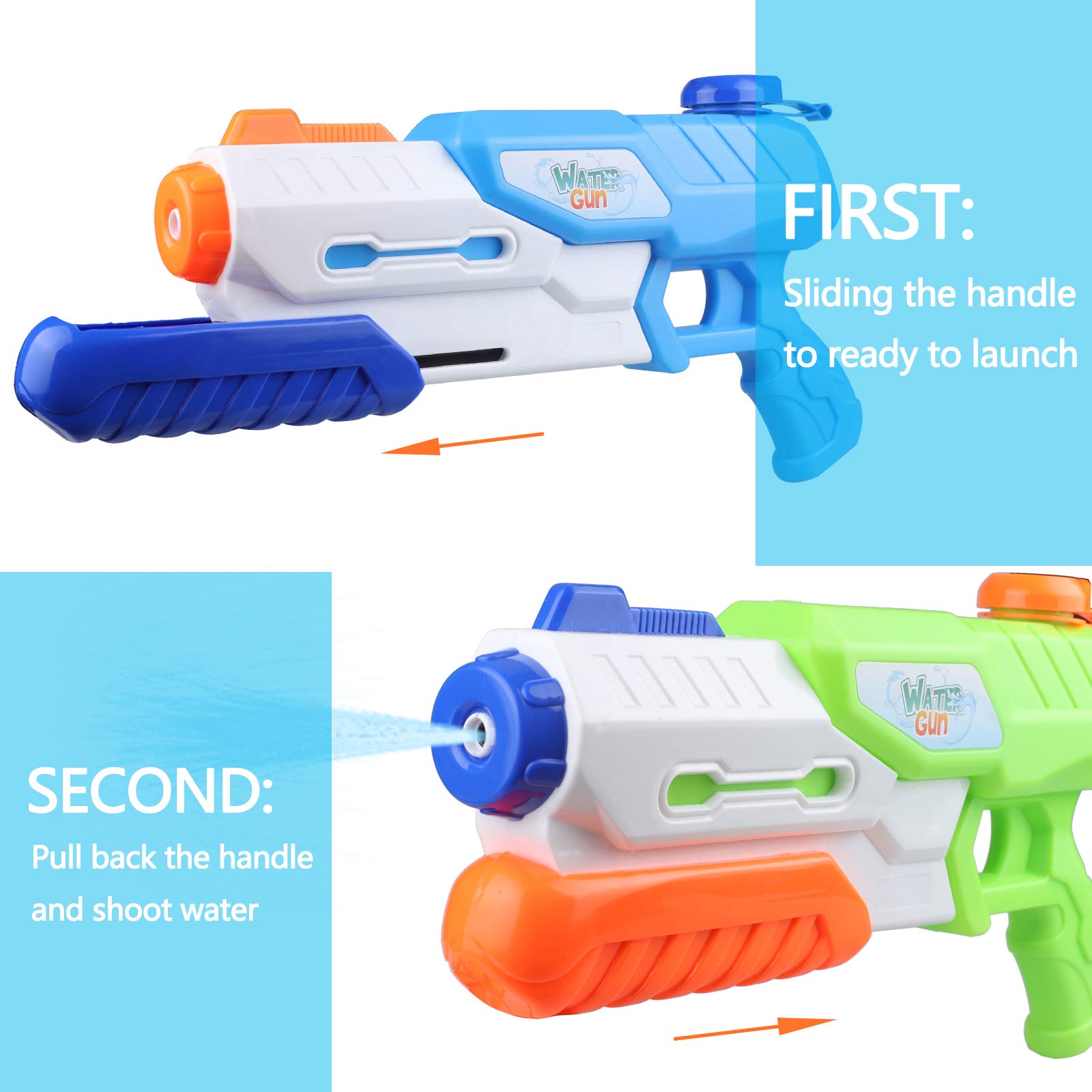 Yojoloin water pistol set with two 1200ml water guns for kids and adults, ideal for outdoor garden, beach, or pool summer fun