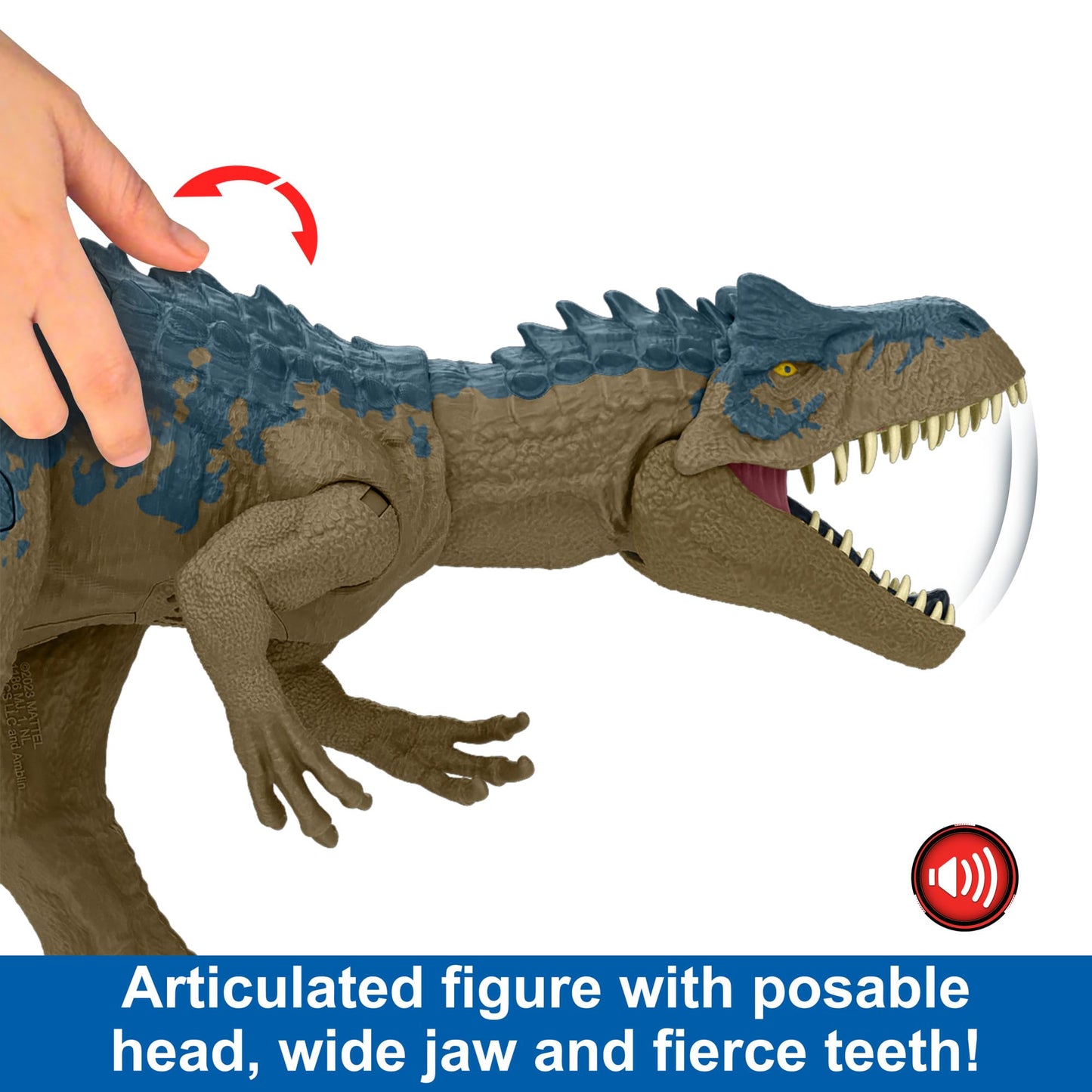 Jurassic World Ruthless Rampagin Allosaurus Dinosaur Toy, Action Figure with Continuous Chomp Attack & Roar Sounds, Button Activated Evolved Battle Spikes, HRX51