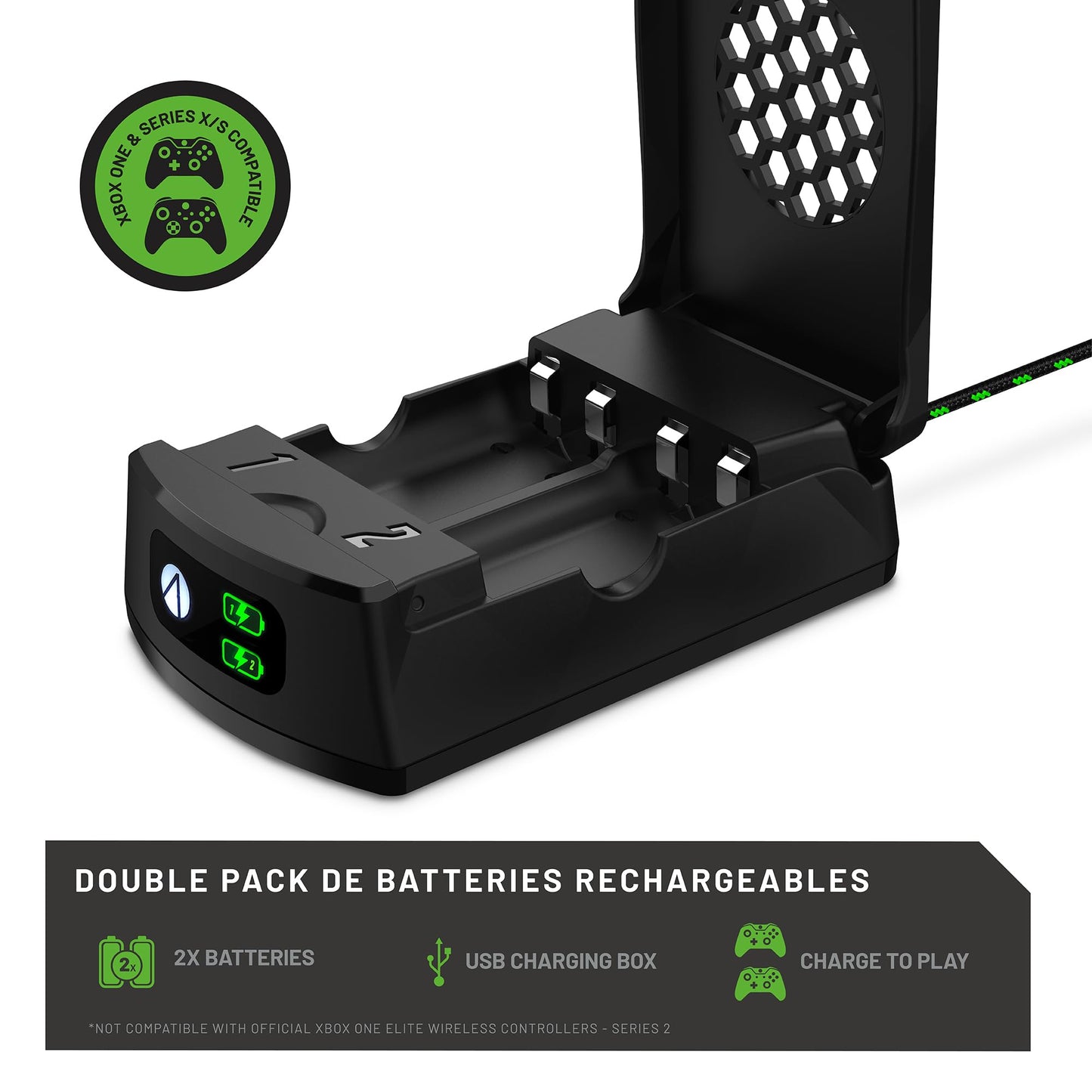 STEALTH SX-C10 X Twin Rechargeable Battery Packs for Xbox Series X, two black rechargeable batteries with charging ports