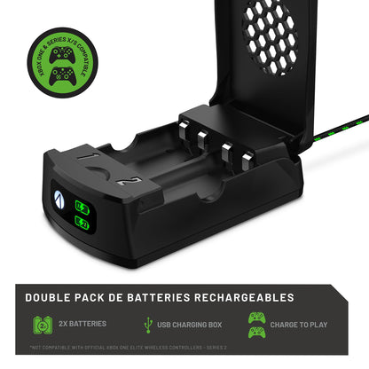 STEALTH SX-C10 X Twin Rechargeable Battery Packs for Xbox Series X, two black rechargeable batteries with charging ports