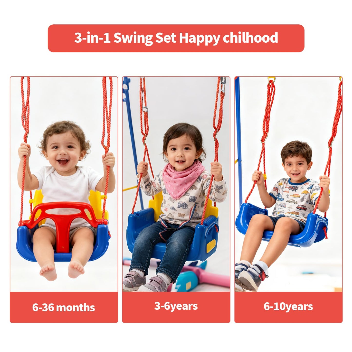 SUNNYNEST Toddler Swing Heavy-Duty Kid Swing with Safety Harness 158CM Folding Swing Set Outdoor Garden or Home Play Equipment Children Indoor Swings for 3-in-1 Toddler Swing Set (Blue)