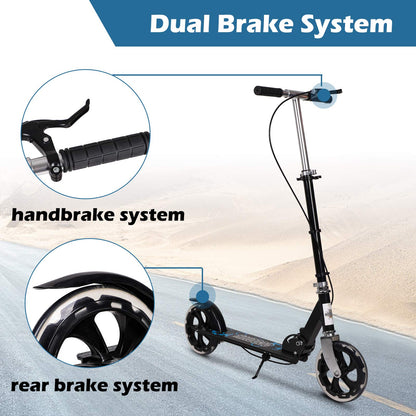 Kick Scooter for Adults, Foldable Adult Scooter Adjustable Handlebar Push Scooter with Kickstand, Dual Brake System 200mm Wheels ABEC-7 Bearings for Boys Girls Adults Teens Ages 8 9 10 11 12+ Gift