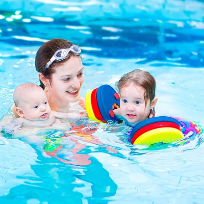 HOTENEAIRE swimming float discs set, six colorful EVA foam swim arm bands for kids and babies, designed for safety and fun.