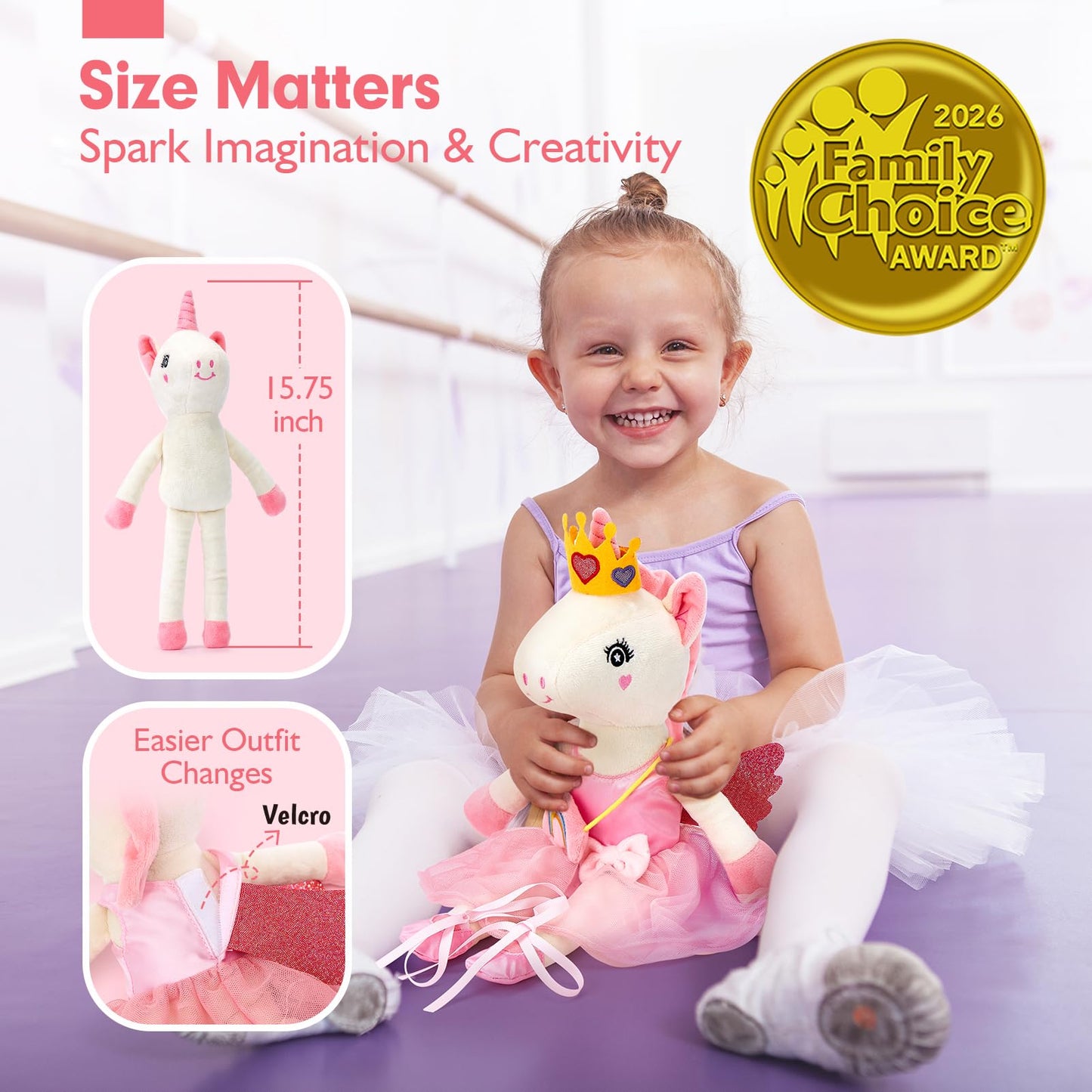 hahaland Unicorns Toys for Girls Age 3+, Ballerina Doll Plush Toys with 3 Outfits & Cloud Bag – Unicorn Stuffed Animal Soft Toys for Girls 3 4 5 6 Year Old, Ballet Dress Up Doll Gifts for Girl