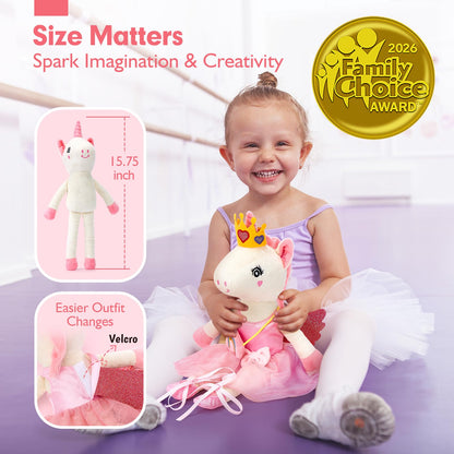 hahaland Unicorns Toys for Girls Age 3+, Ballerina Doll Plush Toys with 3 Outfits & Cloud Bag – Unicorn Stuffed Animal Soft Toys for Girls 3 4 5 6 Year Old, Ballet Dress Up Doll Gifts for Girl