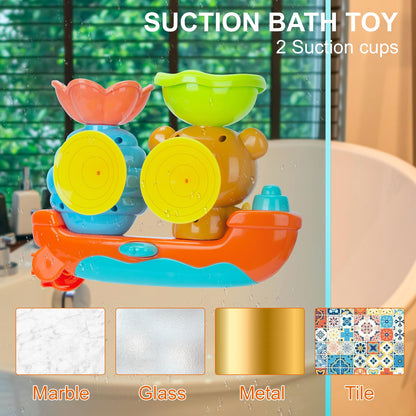 Colorful Rilso bath toys for toddlers, featuring various shapes and designs for sensory play in the water.