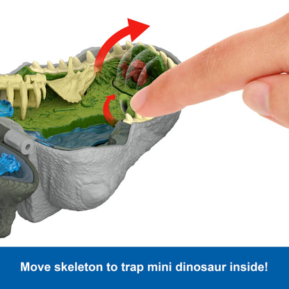 Mattel Jurassic World Rebirth Micro Adventure Playset, Tyrannosaurus Rex Head Opens to 4 Interactive Features, 3 Micro Figures, T. Rex Dinosaur Toy, JGB97