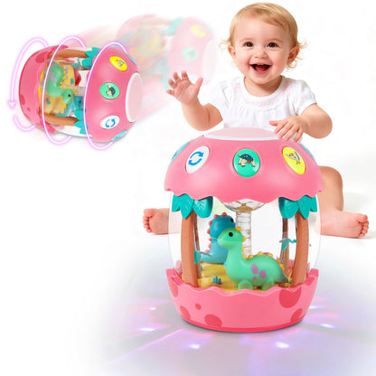 Shayson Baby Musical Toys 6 to 12 Months, Dinosaur Eggs Projector Light Up Toys with Music for 1 2 3 Year Old Boys Girls, 12-18 Months Crawling Learning Tummy Time 1st Birthday(Pink)