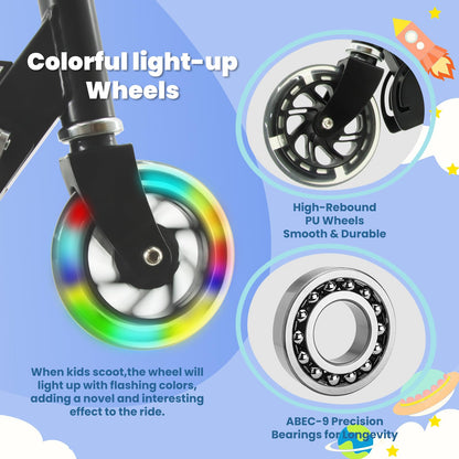 TENBOOM Scooter for Kids Ages 4-7, 2 Wheels Light Up Gift Scooters for Girls Boys Ages 6-12, Easy Folding Kids Scooter with 3 Levels Adjustable Handlebar and Rear Brake