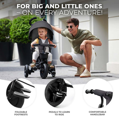 Kinderkraft AVEO Trike from 9 Months to 5 Year, Tricycle with adjustable parent handle, Trike for baby kids toddler, Foldable, Free Wheel Function, Protection from Sun, Cupholder, Toy basket, Green