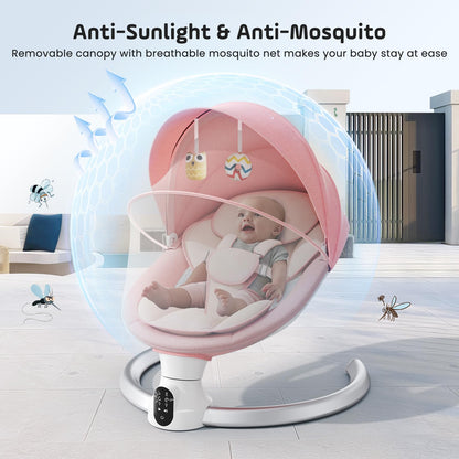 Aoykkii Electric Baby Bouncer Chair with Mobile App Control,Remote Control and IMD Touch Panel,Electric Baby Swing with 5 Swing Amplitudes 3-Stage Timer,Soft Padded Lamb Newborn Bouncer (Pink)