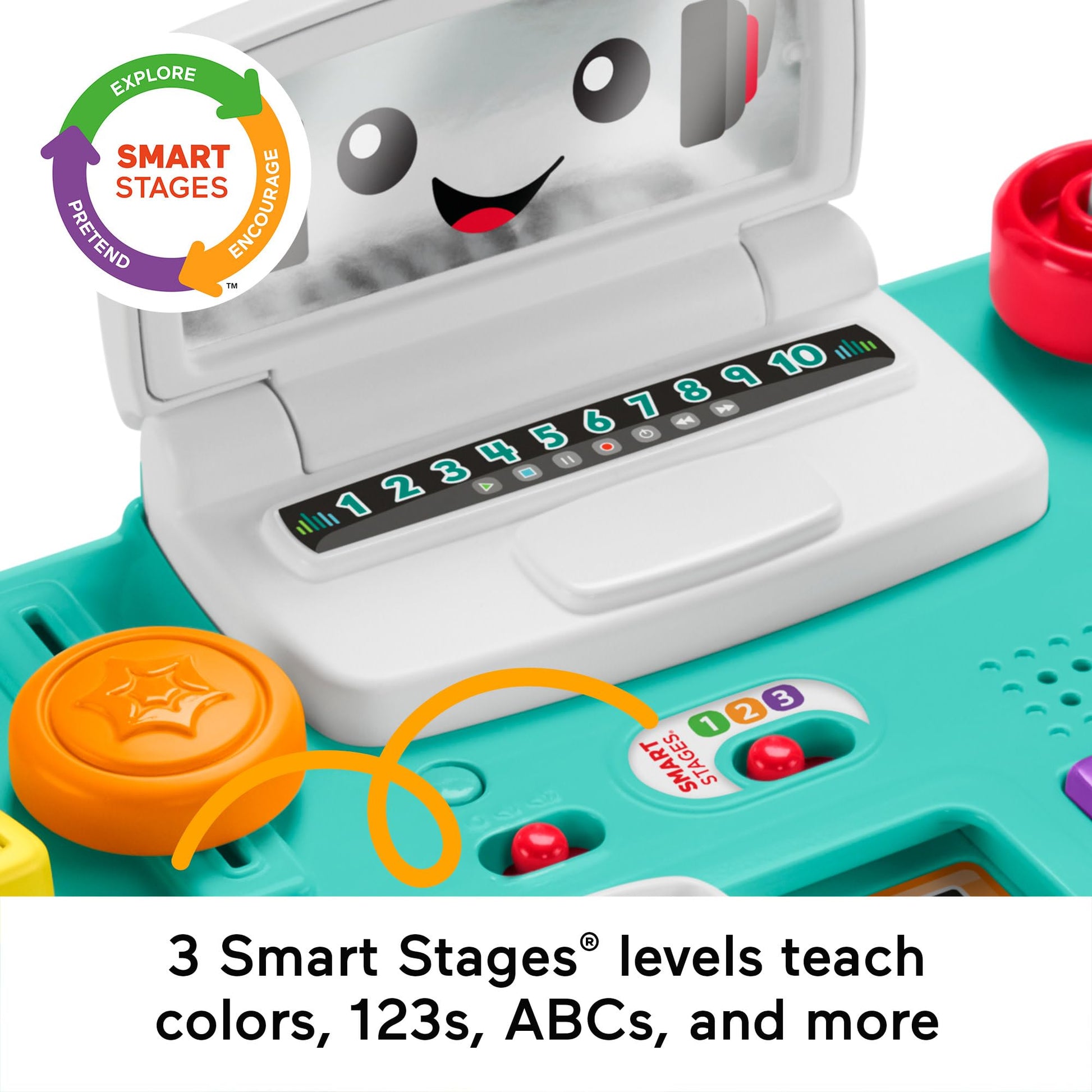 Fisher-Price Laugh & Learn DJ Table for babies and toddlers with colorful lights, musical buttons, and educational features.