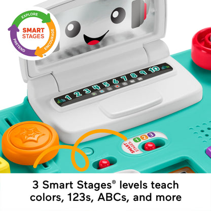 Fisher-Price Laugh & Learn DJ Table for babies and toddlers with colorful lights, musical buttons, and educational features.