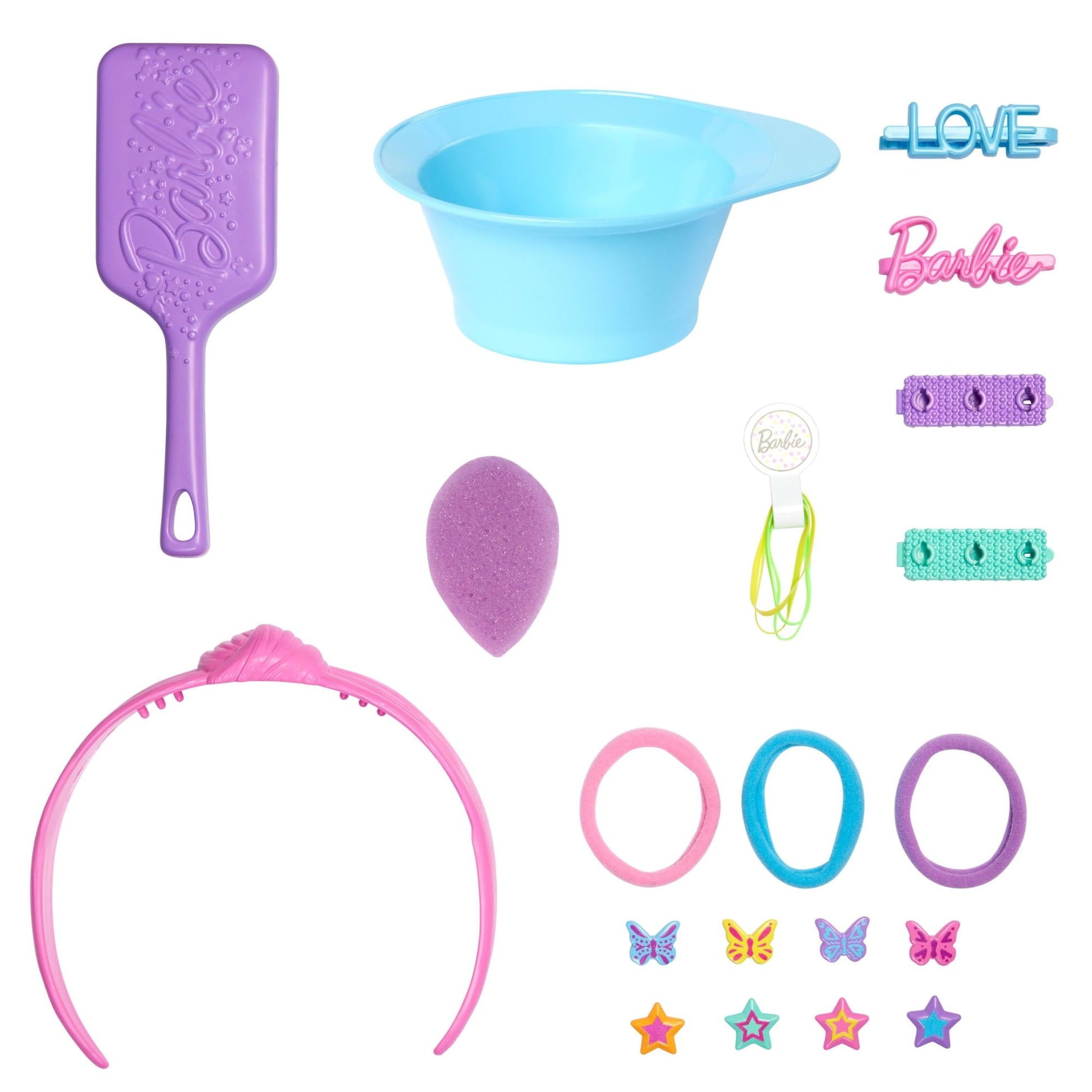 Barbie Doll Styling Head with blonde hair, 20+ accessories, including star and butterfly color change hair clips.