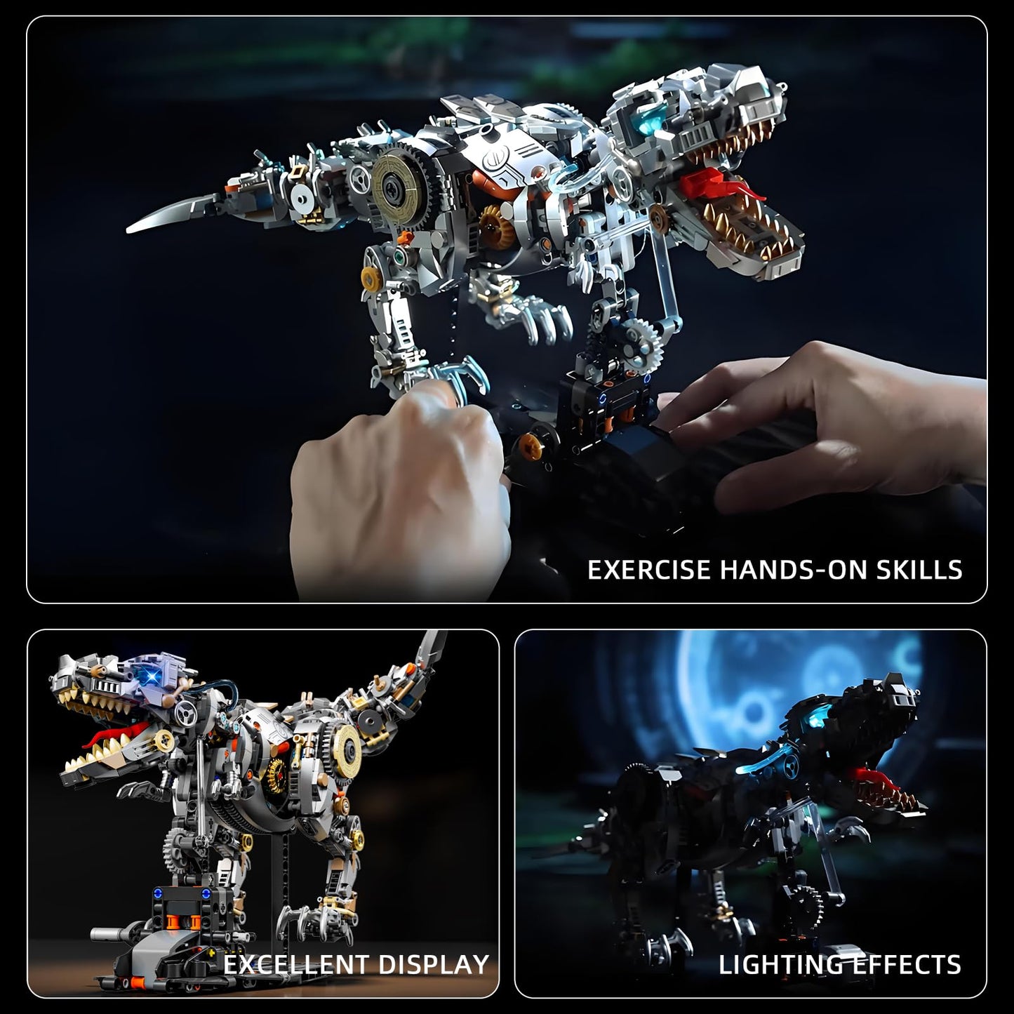 HJPLPXH Mechanical Tyrannosaurus Building Blocks Set with LED Light, T Rex Model Home Decor Gift for Adults Teens Kids Boys Ages 12+（1268PCS）
