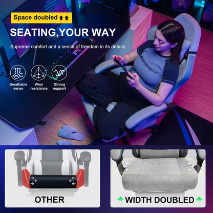 GTPLAYER Fabric Gaming Chair with Footrest, Ergonomic Computer Desk Chair with Pocket Spring Cushion Home Office High Back Support Lumbar Support Heavy Duty Wide
