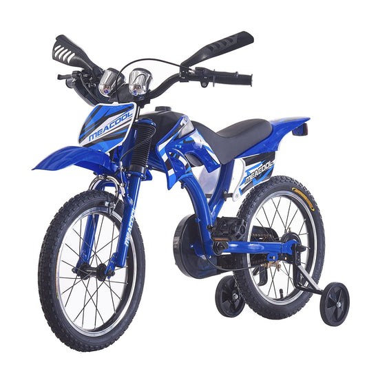 BSTSEL 16"/18"/20" Kids Bike Boys Motocross Bike Dazzling Motorcycle Bike Simulated Motorbike Sound Boys Bicycle Gift with Removable Stabilisers Wheels for Ages 4-12 Years Old (Blue, 16 inch Wheels)