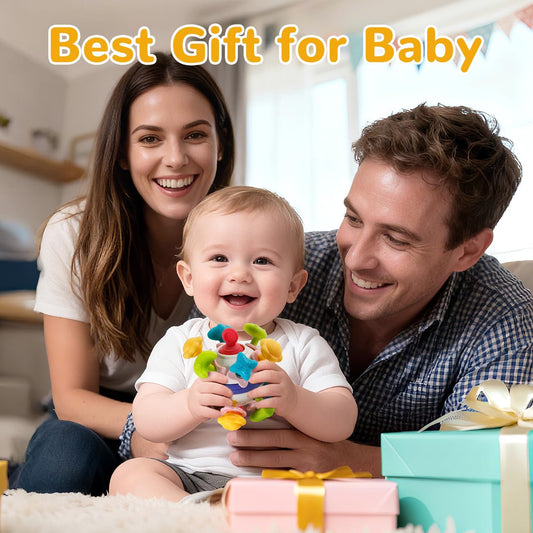 Baby Teething Rattle Toy - BPA-Free Sensory Teether Activity Ball for 0-3-6-9-12 Months, Montessori Early Educational Gift for Infants | Christmas & Birthday Present for Boys Girls