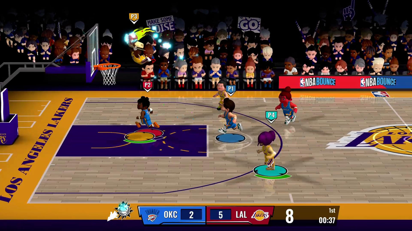 NBA Bounce PS5 game disc by Outright Games shown in the image, featuring colorful basketball-themed cover art.