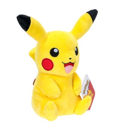 8-inch Pokémon Pikachu plush toy, featuring bright yellow color and cute facial expression, perfect for collectors and fans.