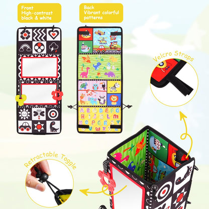 Vicloon Tummy Time Mirror Toys for Babies, Flip Mirror Foldable Baby Toys, Double-Sided Baby Mirrors with High Contrast Patterns, Black and White Babys Sensory Toys for Newborn 0-12 Months