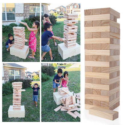 TUAHOO Outdoor Garden Games Tumble Tower (Stack 0.6 M up to 1.5 M), Large Tumbling Timber Wooden Blocks Stacking Game for Kids Adults Family Fun