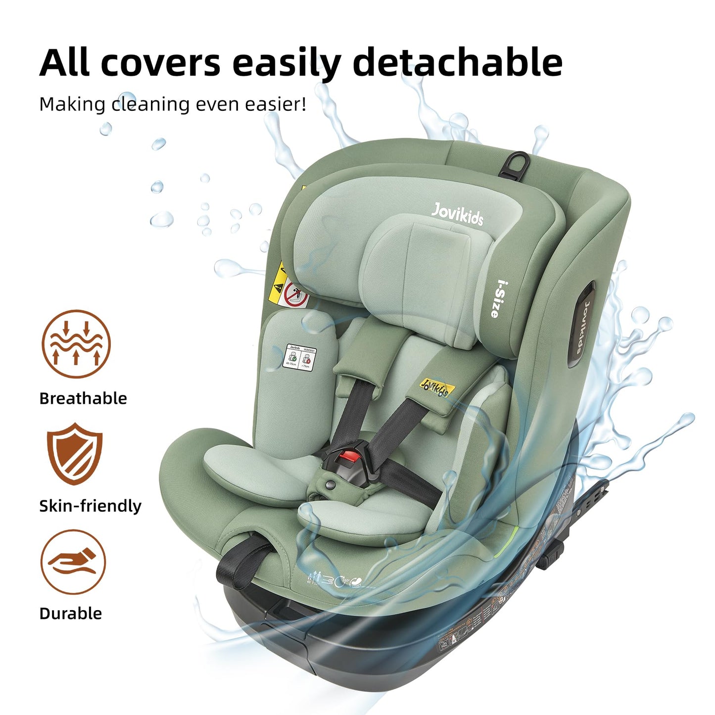 Jovikids ISOFIX Car Seat 360° for 40-150cm Baby Children, Rotating Car Seat for Newborn 0-12 Years, ECE R129/E4, Fixations ISOFIX, Top Tether - Green