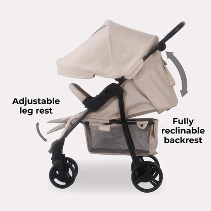 My Babiie MB30 Pushchair – from Birth to 4 Years (22kg), Easy Compact Fold, Large Shopping Basket, Adjustable Handle, Stroller Includes Cup Holder, Rain Cover – Oatmeal