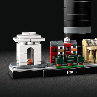 LEGO Architecture Paris model set featuring Eiffel Tower and Louvre, ideal for office home décor and collectible display.