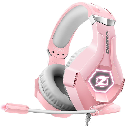 Ozeino Gaming Headset with Microphone for PS5/PS4/Xbox One/PC/Switch, Gaming Headphones with 3D Surround Sound & Noise Cancellation Pink