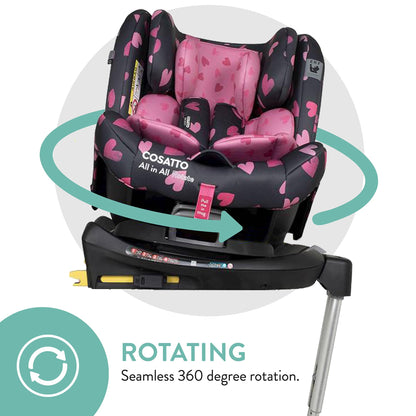 Cosatto All in All Rotate 360° Swivel Spin Car Seat - Group 0+123, 0-36 kg, 0-12years, ISOFIX, ERF, Anti-Escape (Charcoal Lighthearted)