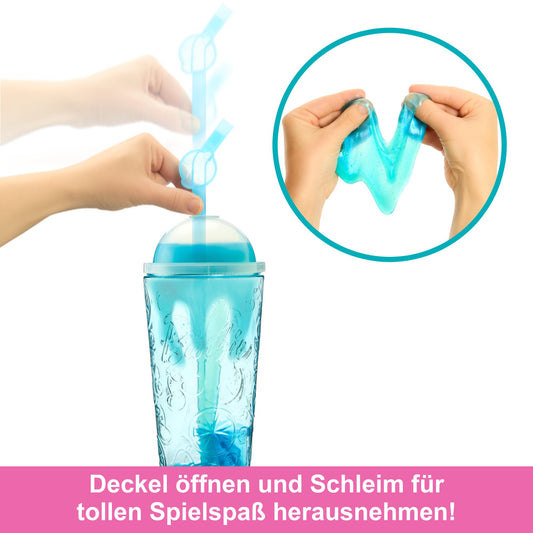 Barbie Pop Reveal Fruit Series Doll in Fruit Punch theme with surprises, pet, accessories, slime, and color change features.