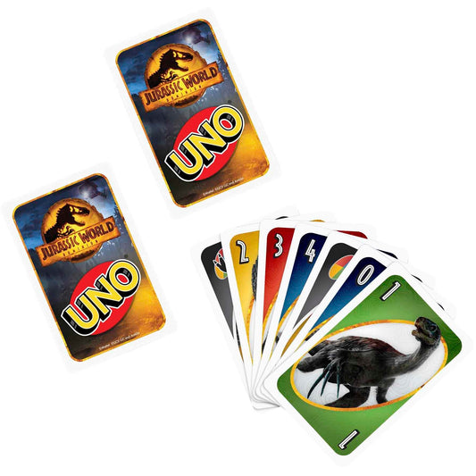 UNO Jurassic World Dominion Card Game with Themed Deck & Special Rule, Gift for Kid, Adult & Family Game Nights, Ages 7 Years Old & Up, GXD72