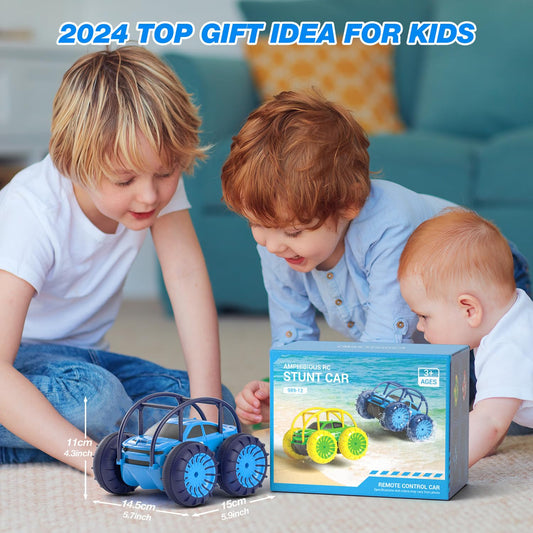 MaxTronic Direct Charging Remote Control Car for Kids, Amphibious RC Cars Toy 2.4G 360° Flips Rotation 15KM/H 4WD All Terrain Stunt Car with Ajustable LED for Boys Girls 3-12 Years Old