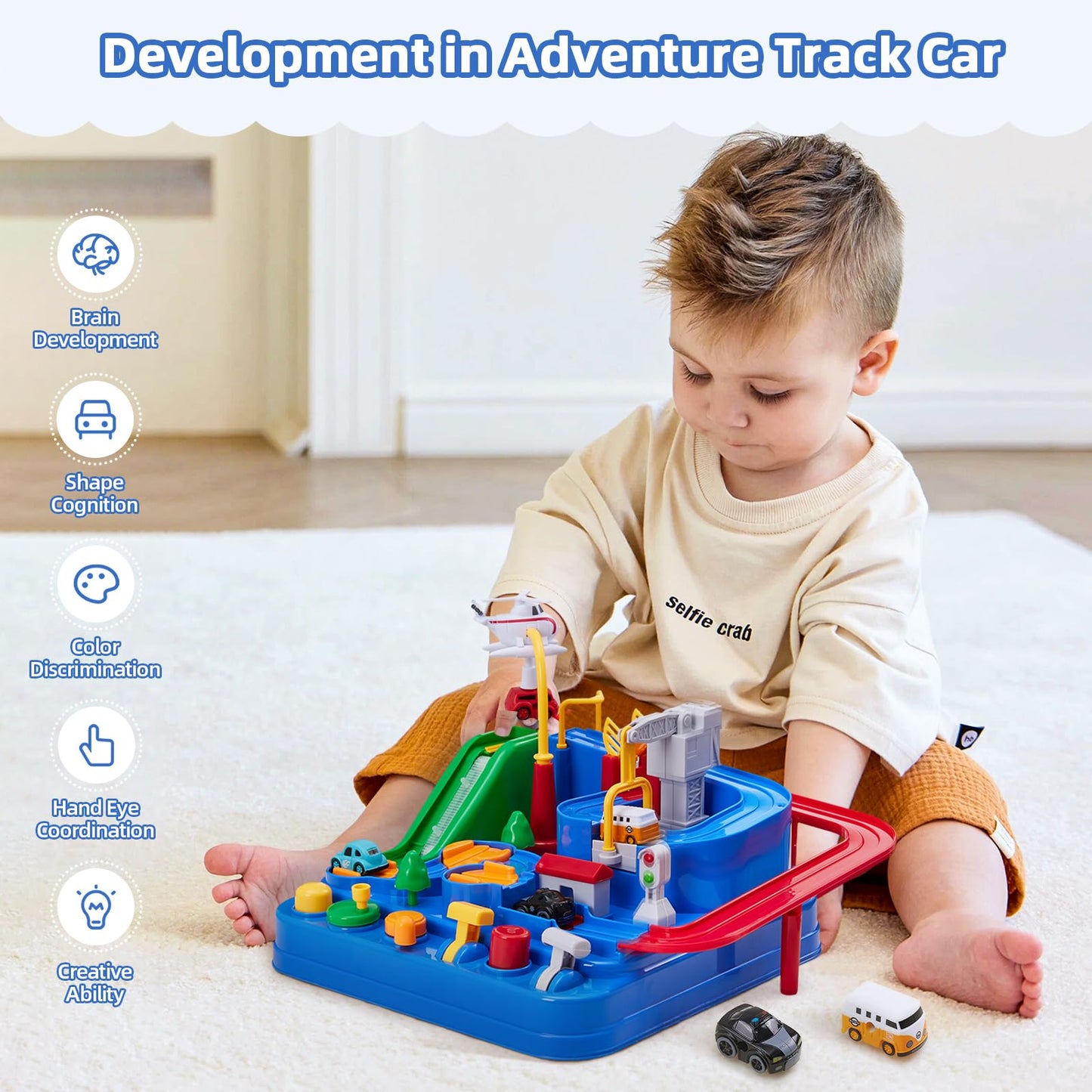 Qivange Kids Car Toy for 3 4 Year Old Boy, Car Adventure Race Track, City Rescue Track Cars w/ 4 Cars for 3 4 5 6 7 8 Boys, Educational Interactive Toy for Child Toddler Birthday Gift 26 x 27 x 20cm