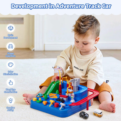 Qivange Kids Car Toy for 3 4 Year Old Boy, Car Adventure Race Track, City Rescue Track Cars w/ 4 Cars for 3 4 5 6 7 8 Boys, Educational Interactive Toy for Child Toddler Birthday Gift 26 x 27 x 20cm