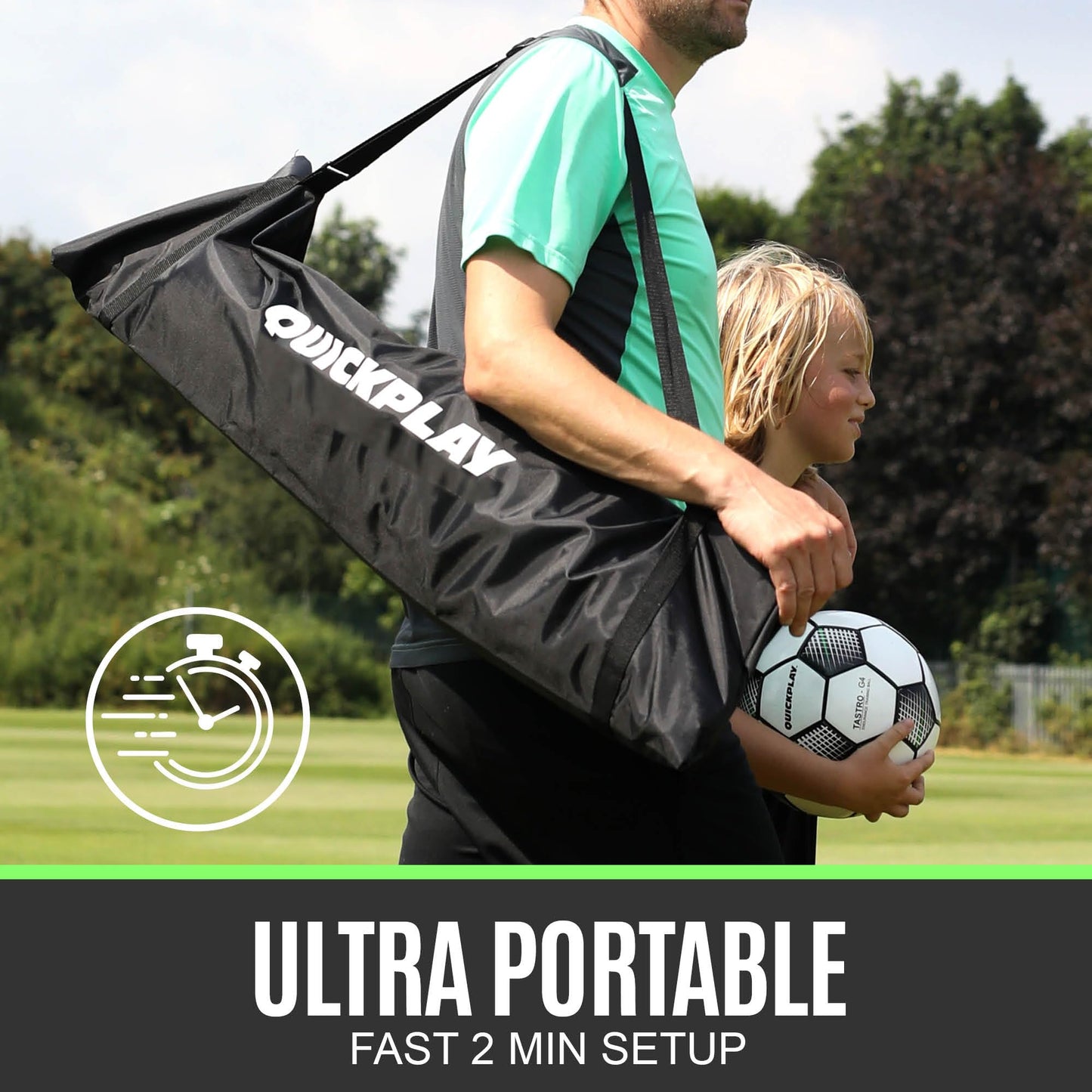 QUICKPLAY Kickster Elite Football Goal 6x4' – Ultra Portable Indoor & Outdoor Football Goals with Weighted Base [Single Goal]