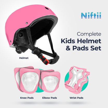 Niftii Kids Helmet with Pads - Adjustable Multi-Sport Complete Safety Gear for Cycling, Skateboarding & Scooting, Ideal for Boys & Girls Ages 3-15 Kids Bike Helmet Set, Pink