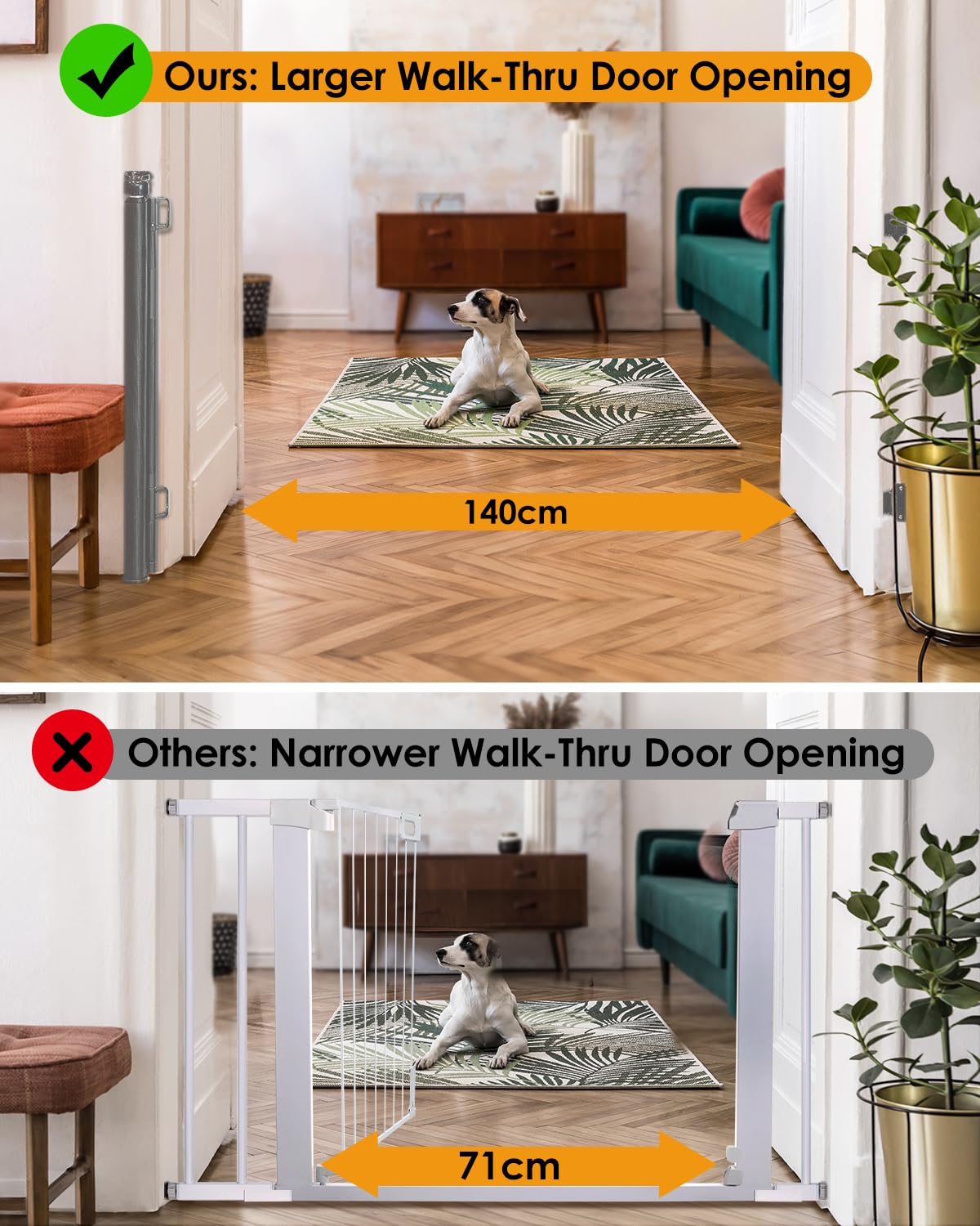 derimkcoa retractable mesh baby and dog gate, 86cm tall, extends up to 140cm wide, grey safety gate for doorways, stairs, hallways