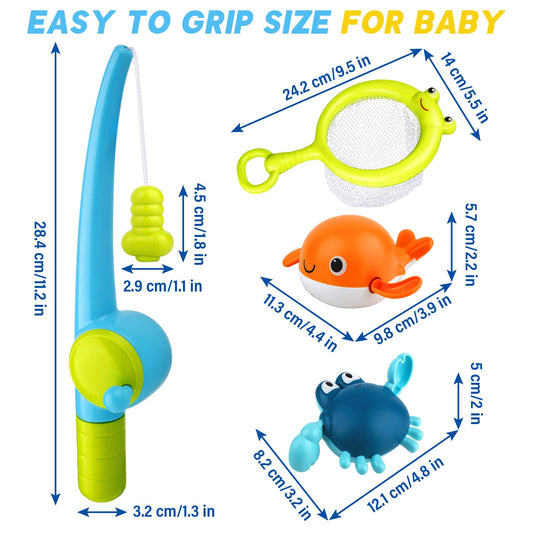 twoonto Baby Bath Toys, Wind Up Magnetic Fishing Games Toy with Fishing Net Floating Pool Bathtub Toys, Montessori Toys for Toddlers, Boys, Girls, 1 2 3 4 5 Years Old, 4 Pcs (Style C)