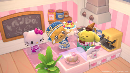 Hello Kitty Island Adventure Nintendo Switch game cartridge with colorful cover art featuring Hello Kitty and tropical island scene.