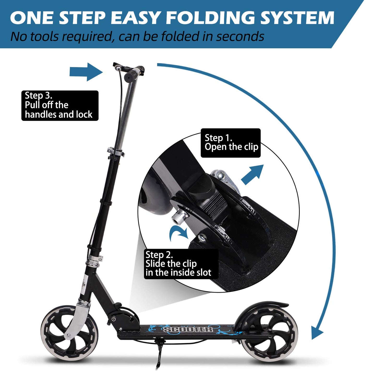Kick Scooter for Adults, Foldable Adult Scooter Adjustable Handlebar Push Scooter with Kickstand, Dual Brake System 200mm Wheels ABEC-7 Bearings for Boys Girls Adults Teens Ages 8 9 10 11 12+ Gift