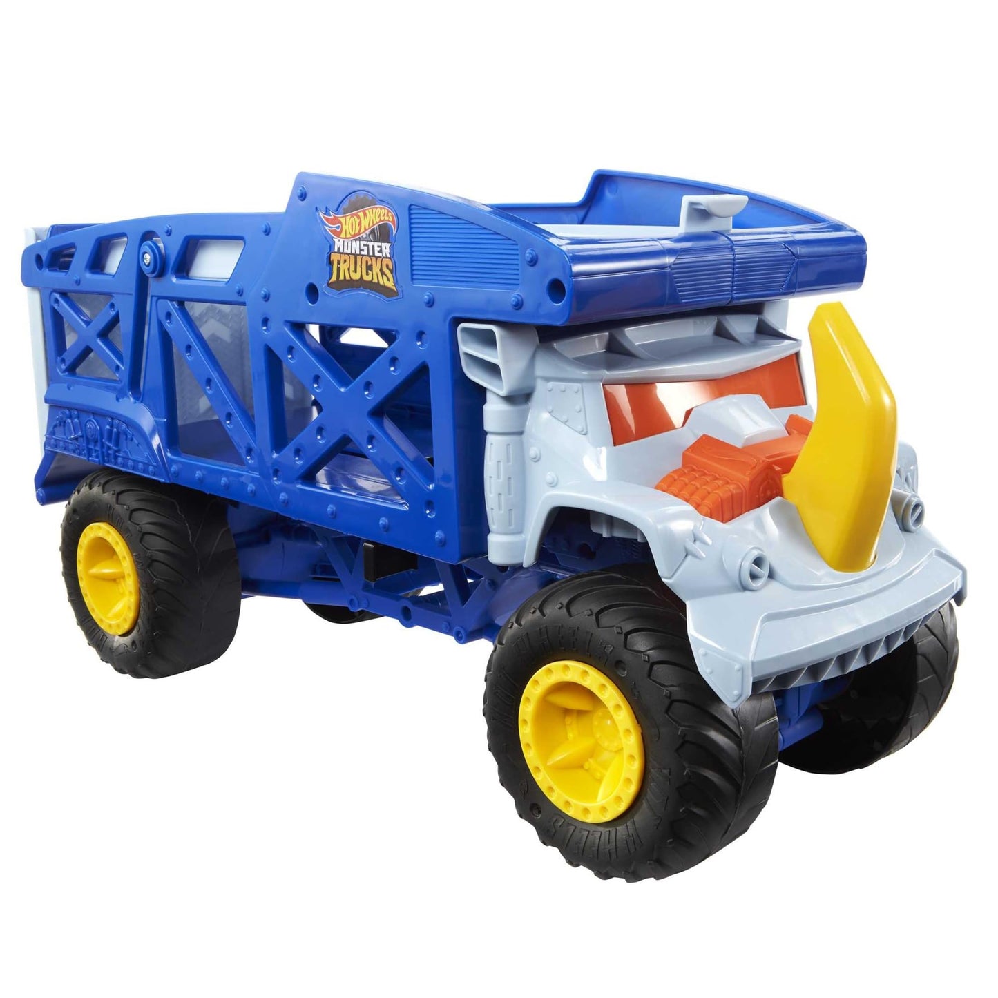 Hot Wheels Monster Trucks Toy Hauler, Oversized Truck Carries & Stores 12 1:64 Scale Monster Trucks or 32 Cars, Monster Mover Rhino, HFB13