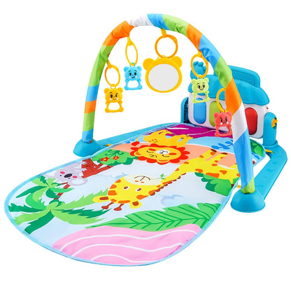 Ylnailky baby gym play mat with colorful toys, cartoon piano, and music features for infants ages 0-36 months.