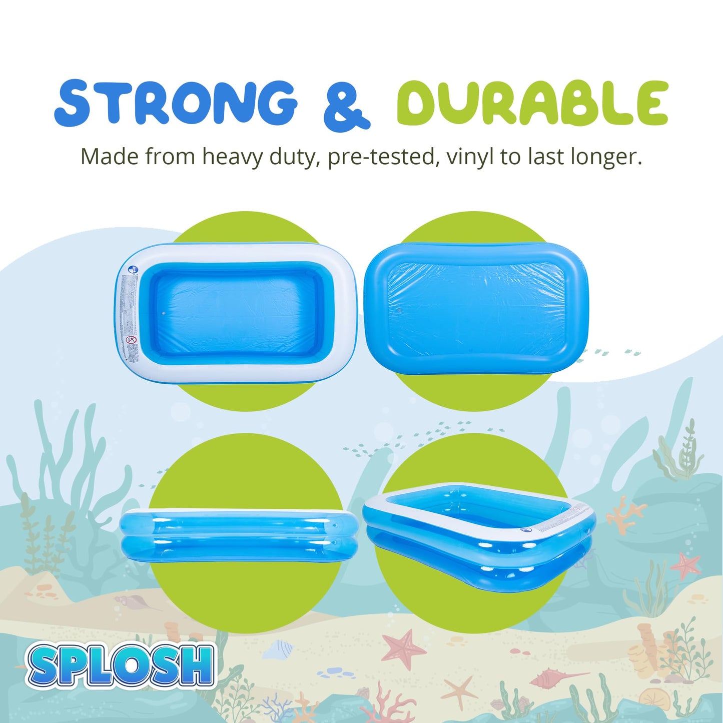 Splosh Inflatable Family Swimming Pool For Kids - Large Rectangle Kids Paddling Pool 2.62m x 1.75m - Easy To Inflate - Kids Paddling Pools For Garden