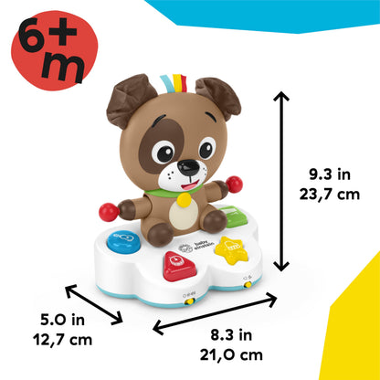 Baby Einstein Drum & Learn Dean musical toy with colorful buttons and drums, designed for multisensory learning for babies 6 months and up.