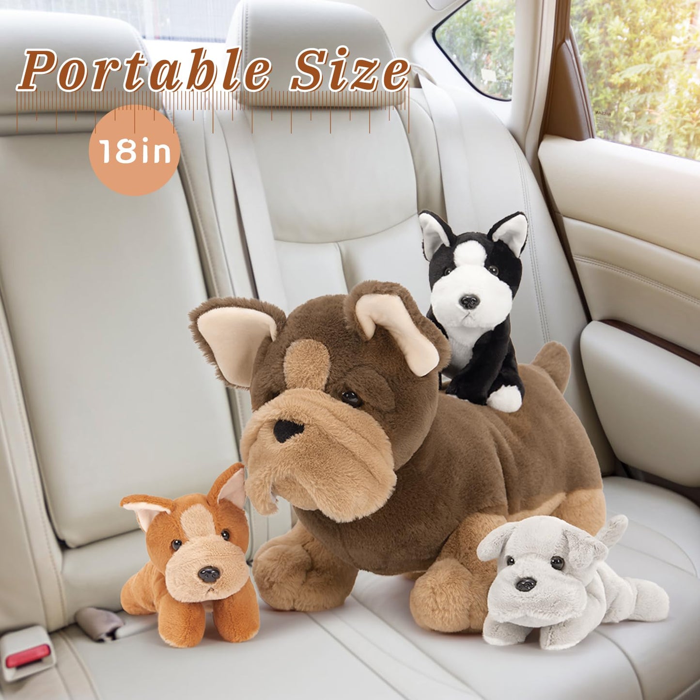 MorisMos Giant 45cm Dog Soft Toy with 3 Cuddly Puppies Baby Inside, Big Fluffly French Bulldog Plush, Realistic Kawaii Dog Teddy Gift for Kids Birthday Christmas Deco