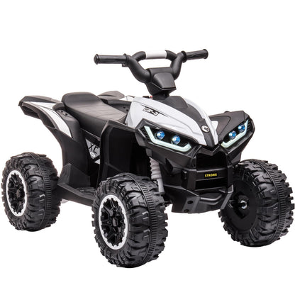 Aptliton kids electric quad bike ride-on toy in white with LED lights, remote control, music, horn, and two-speed options for children aged 3-5.