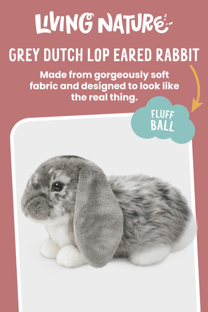 Living Nature Grey Dutch Lop Eared Rabbit Stuffed Animal Plush Toy | Fluffy Soft Toy Gift for Kids | Boys and Girls Doll | Naturli Eco-Friendly | 26 cm