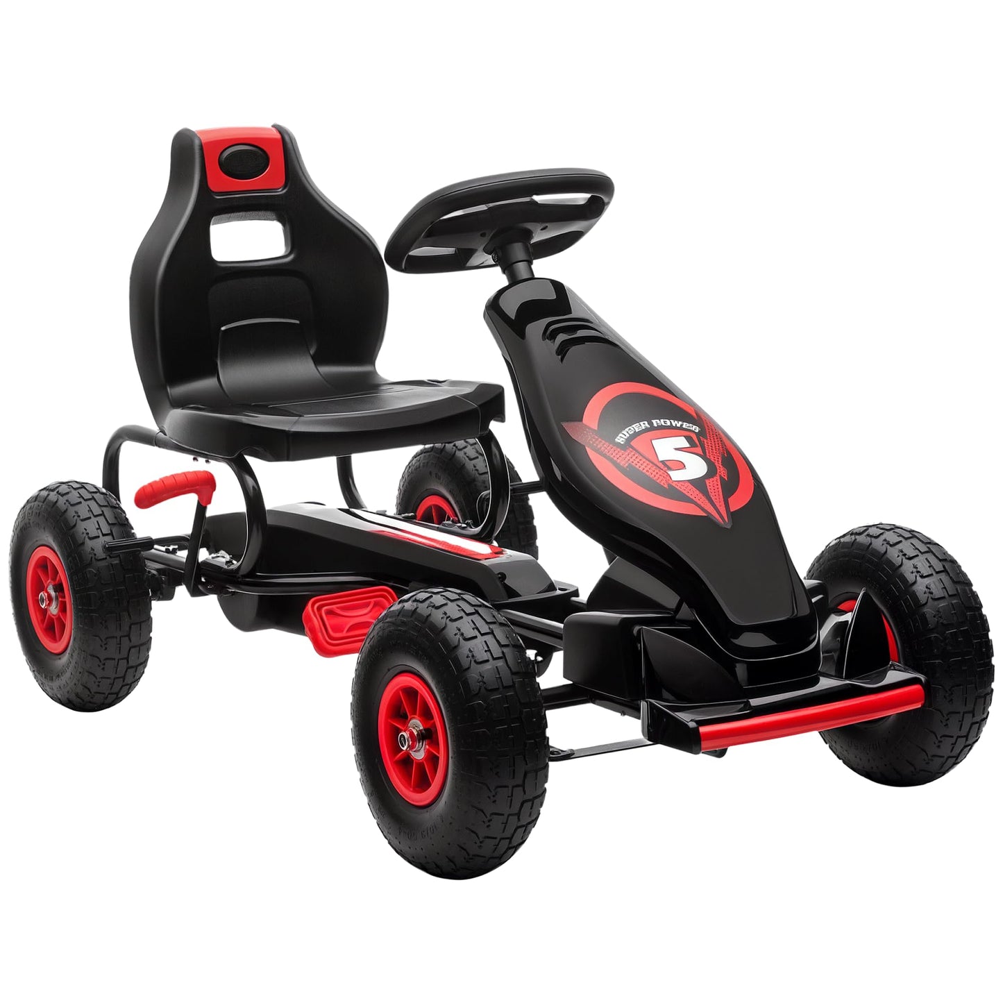 HOMCOM Children Pedal Go Kart, Raving Go Kart with Adjustable Seat, Inflatable Tyres, Shock Aborb, Handbrake, for Ages 5-12 Years - Red